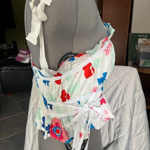 Peter Som Floral Smock Tie Strap Crop Top - Picture 3 of 7